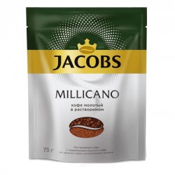 Кофе, Jacobs (Якобс) 75 г 1 шт Монарх Милликано молотый в растворимом мягк. упак.